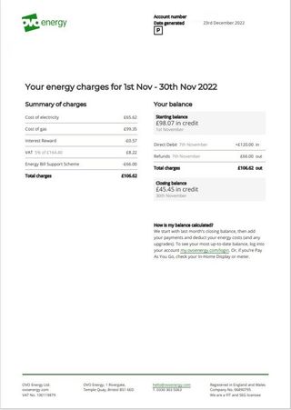 Example energy bill
