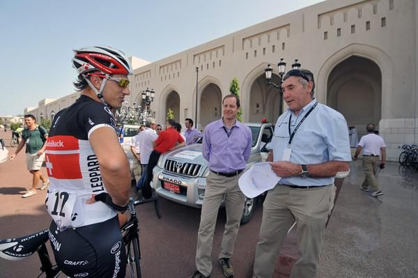 Fabian Cancellara (RadioShack-Nissan), Christian Prudhomme and Eddy Merckx.
