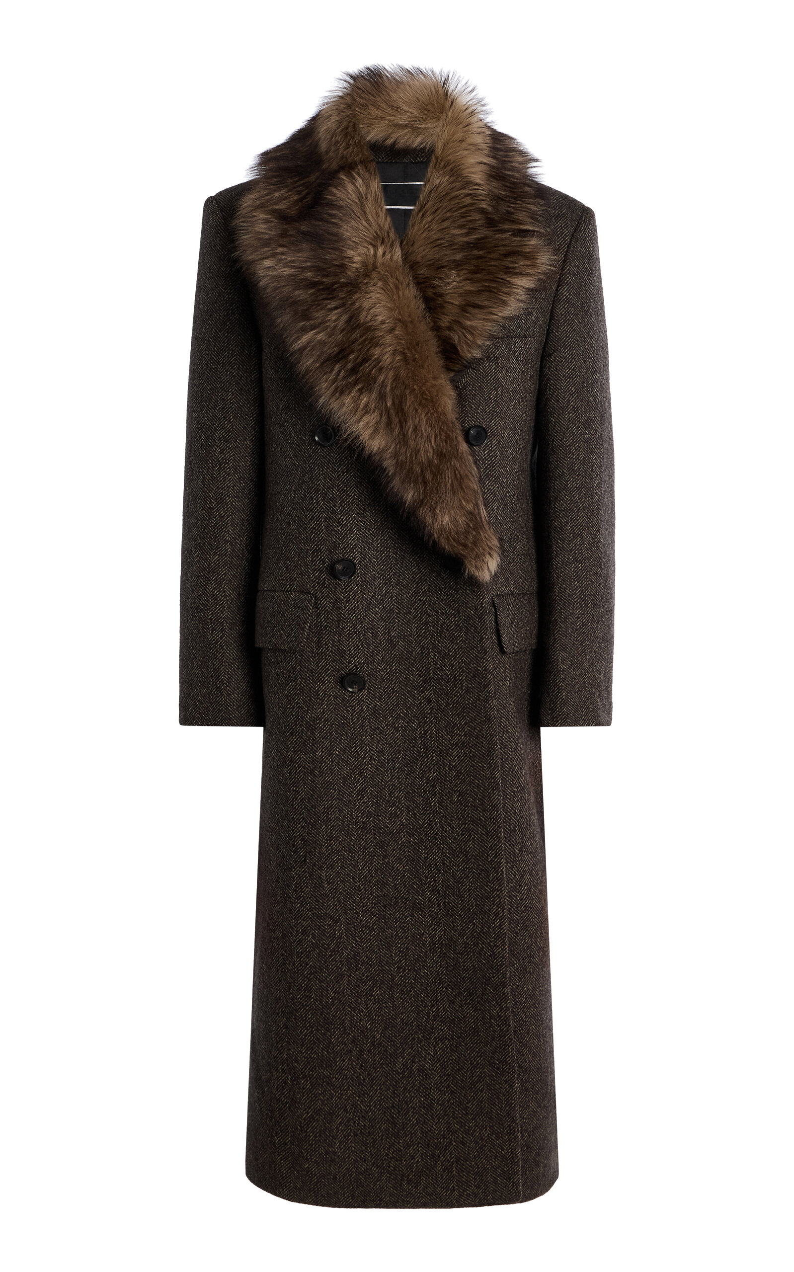 Edina Faux-Fur Herringbone-Wool Double-row Jacket