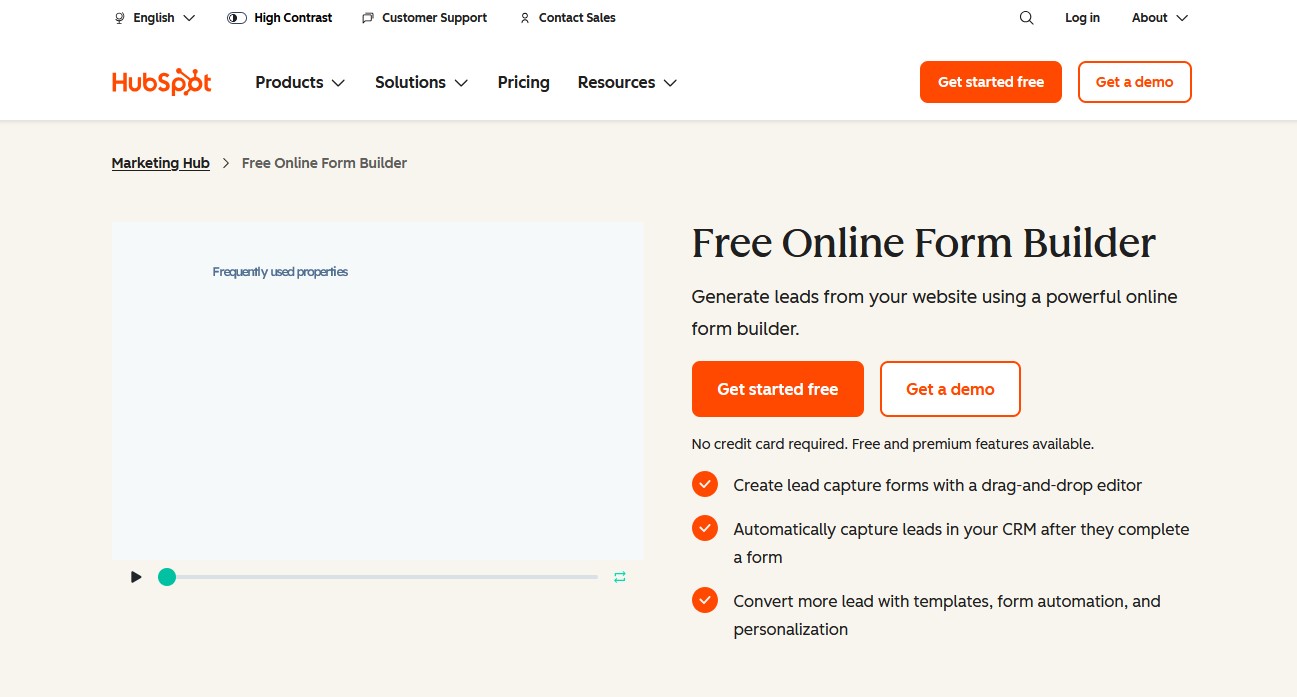HubSpot form builder