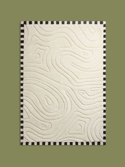 Cream Retro Curve Wool Tufted Rug