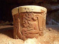 In the ruins of a royal complex in the Mayan city of Uxul, archaeologists found a tomb they believe belonged to a prince, who died 1,300 years ago. Here's one of the ceramic vessels they found buried with him. 
