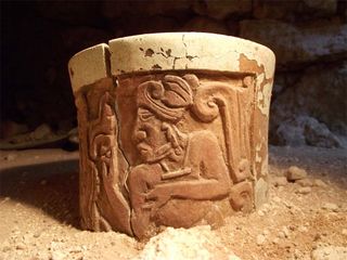 In the ruins of a royal complex in the Mayan city of Uxul, archaeologists found a tomb they believe belonged to a prince, who died 1,300 years ago. Here's one of the ceramic vessels they found buried with him. 