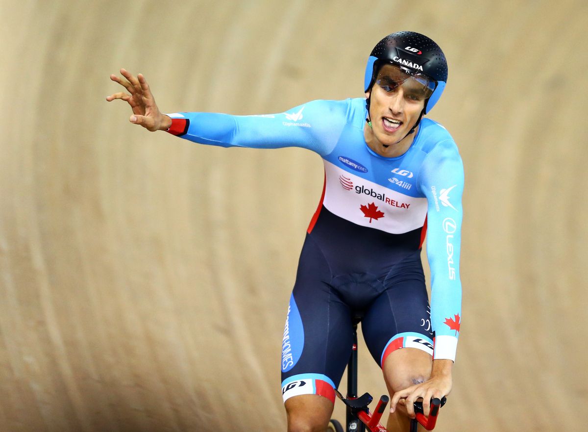 Adam Jamieson celebrates a new Canadan TP record