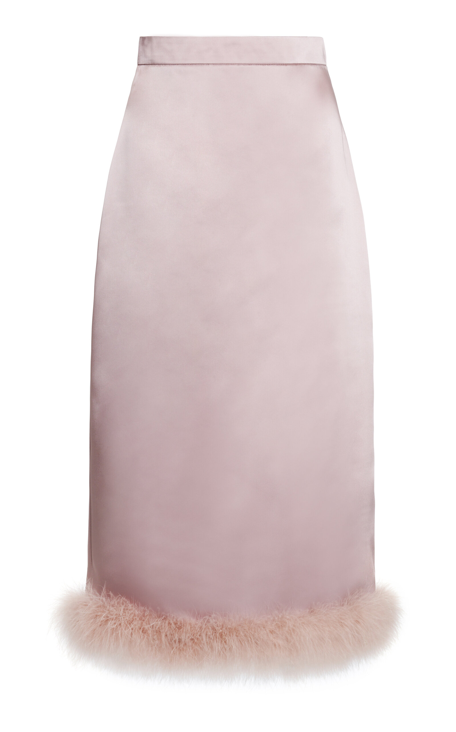 Feather-Trimmed Satin Midi Skirt