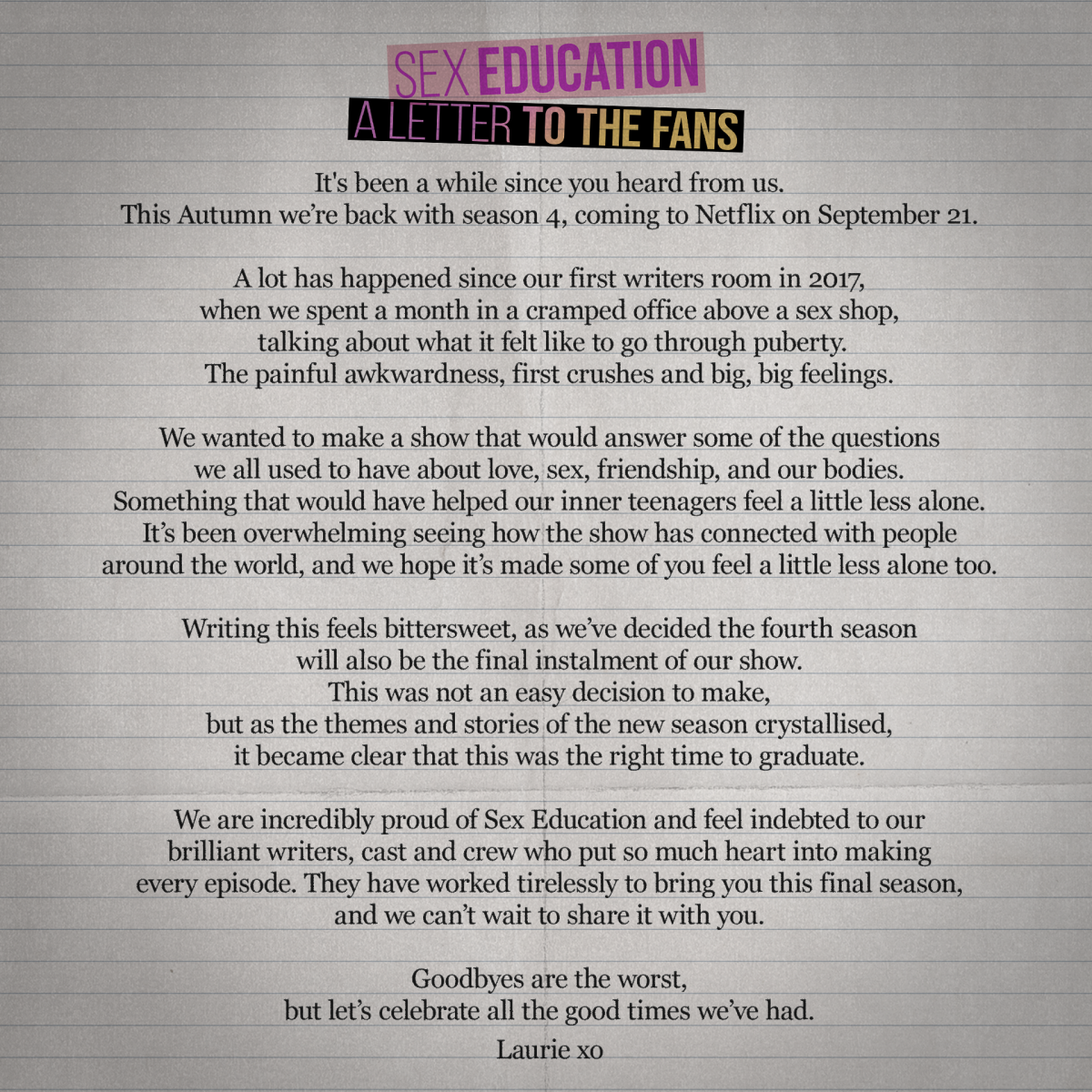 sex education season 4 letter to fans