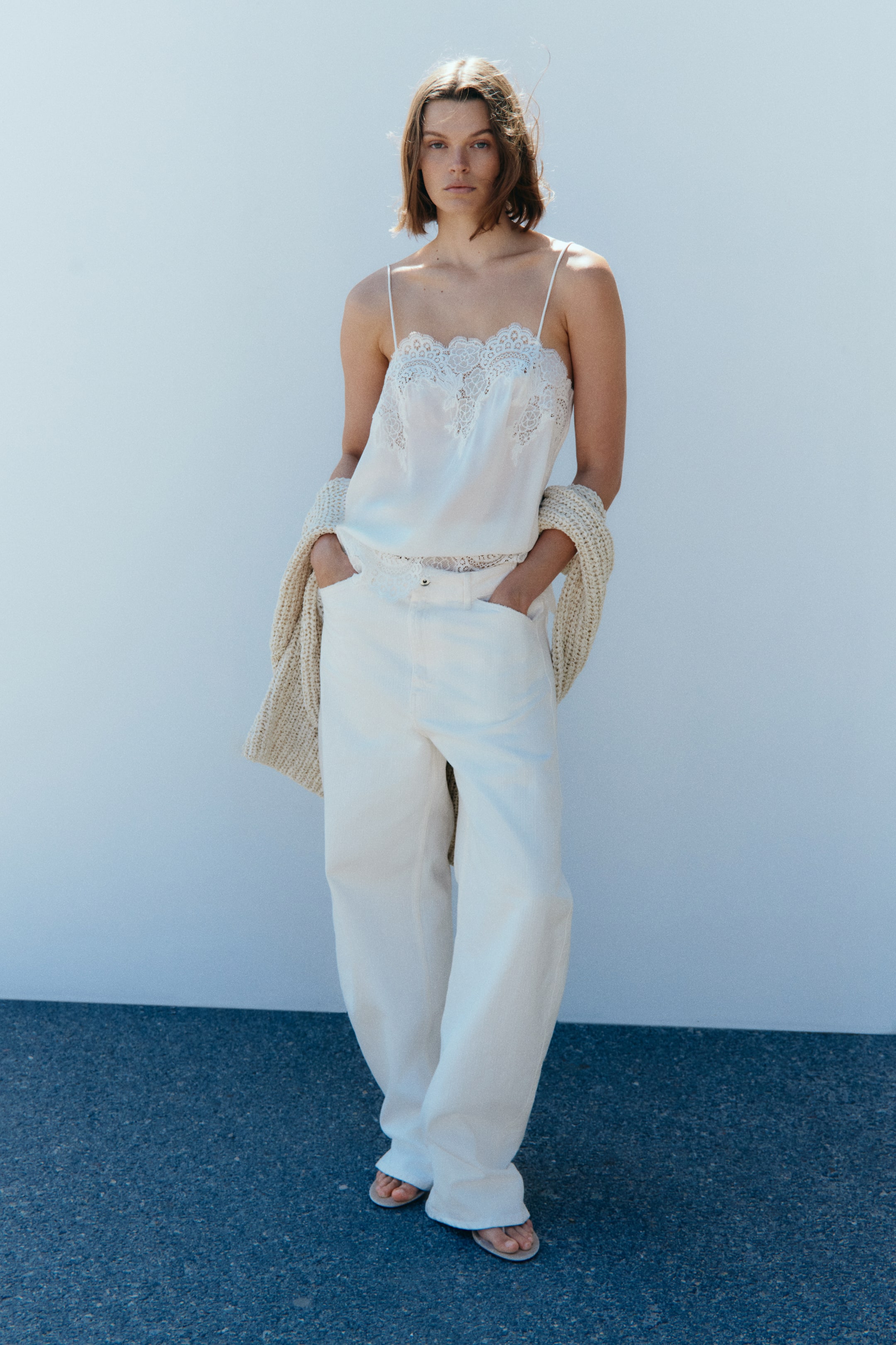 Lace-Trimmed Viscose Top