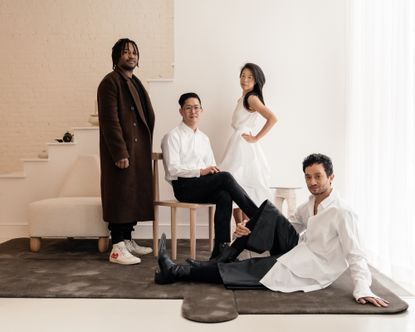 Evan Jerry of Studio Anansi, Michael K Chen, Farrah Sit, and Tariq Dixon, at the new Trnk showroom in Tribeca with pieces from the new collection