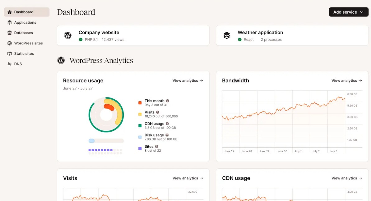 Kinsta's dashboard