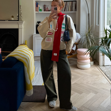 Fashion person Rebecca Ferraz-Wyatt wears the Vans checkerboard slip-on trainer trend.