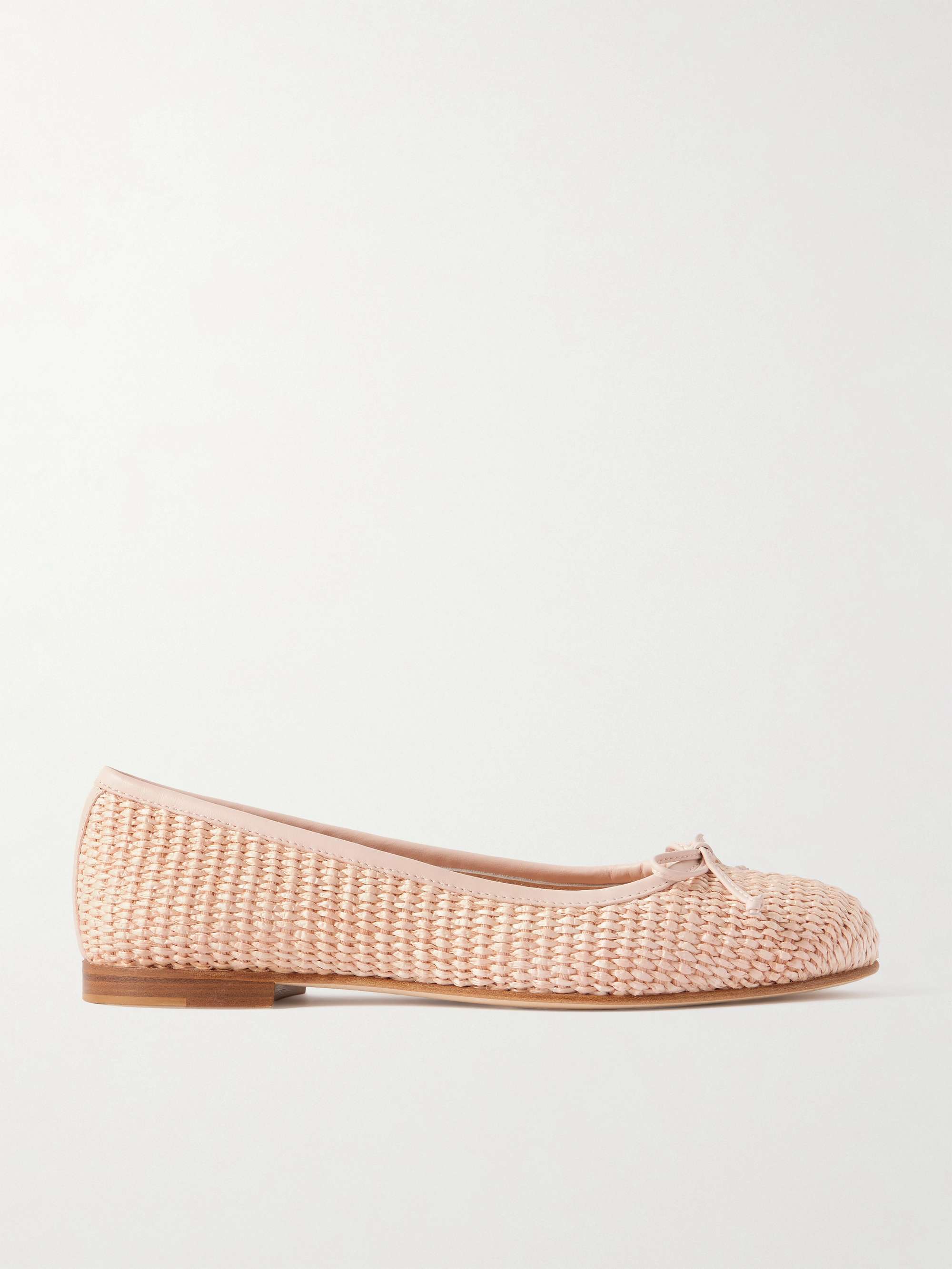 Veralli Leather-Trimmed Raffia Ballet Flats