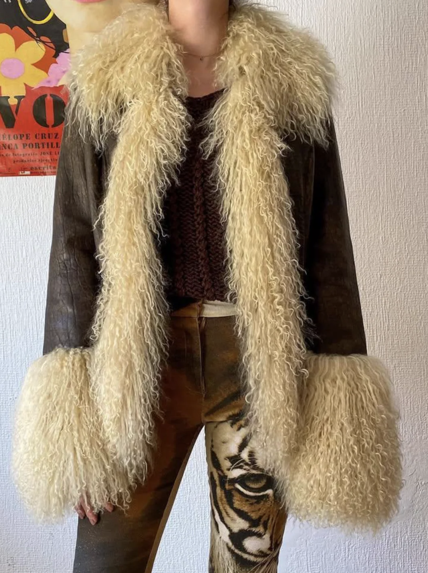 Etsy, Brown Sheepskin Leather Penny Lane Coat