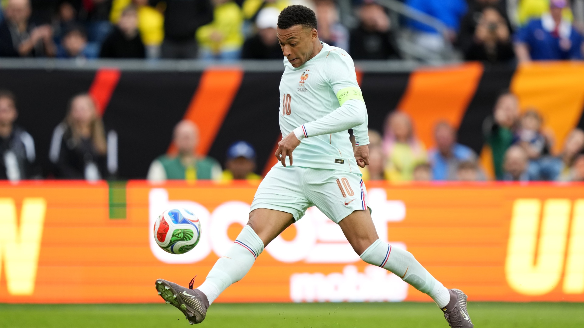 Kylian Mbappe in action for France
