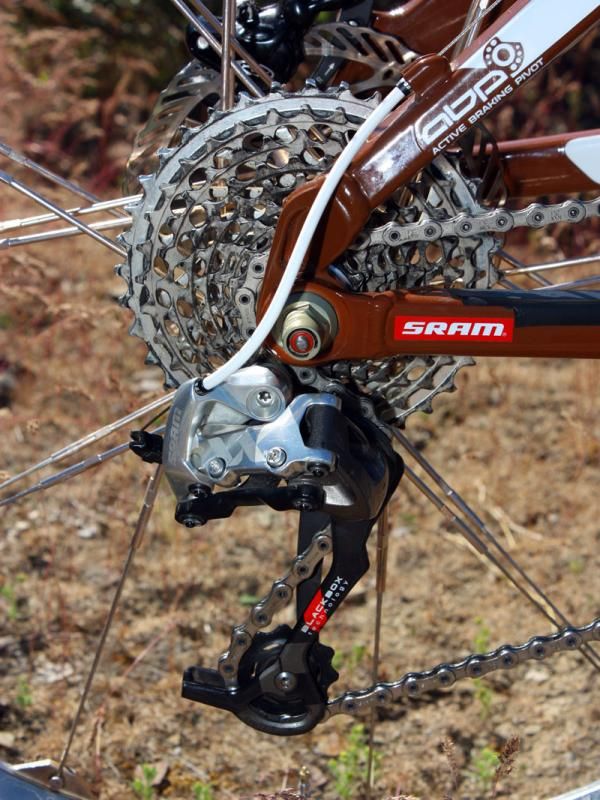 A SRAM XX rear derailleur moves the PC-1091 chain across the 11-36T XX cassette.