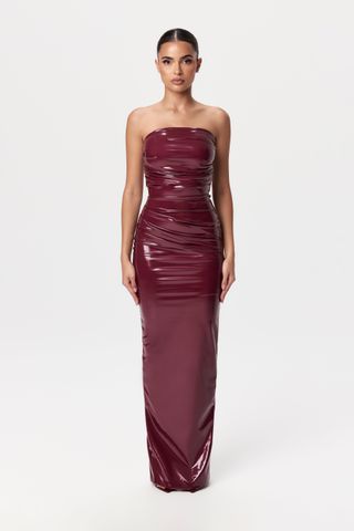 Vinyl Pleated Tube Maxi Dress