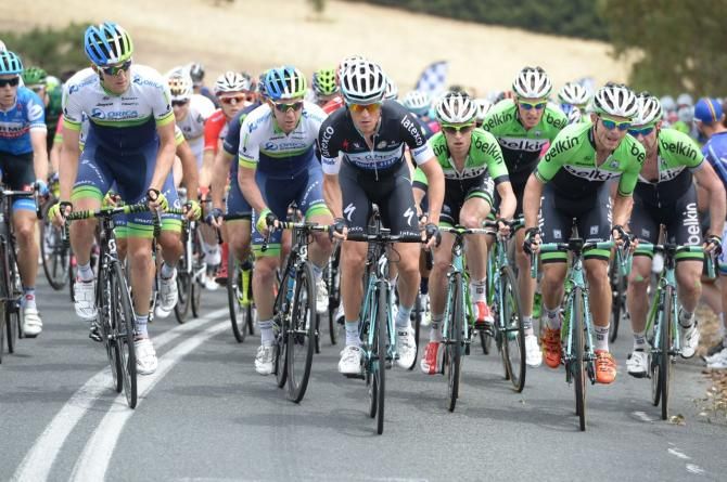 The peloton climbs Checker Hill