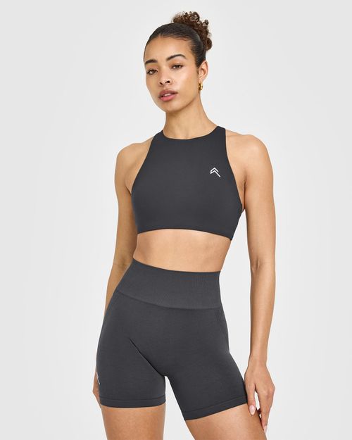 Easylift&trade; High Neck Sports Bra With White Logo | Coal