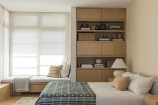 bedroom ideas with built-in oak storage
