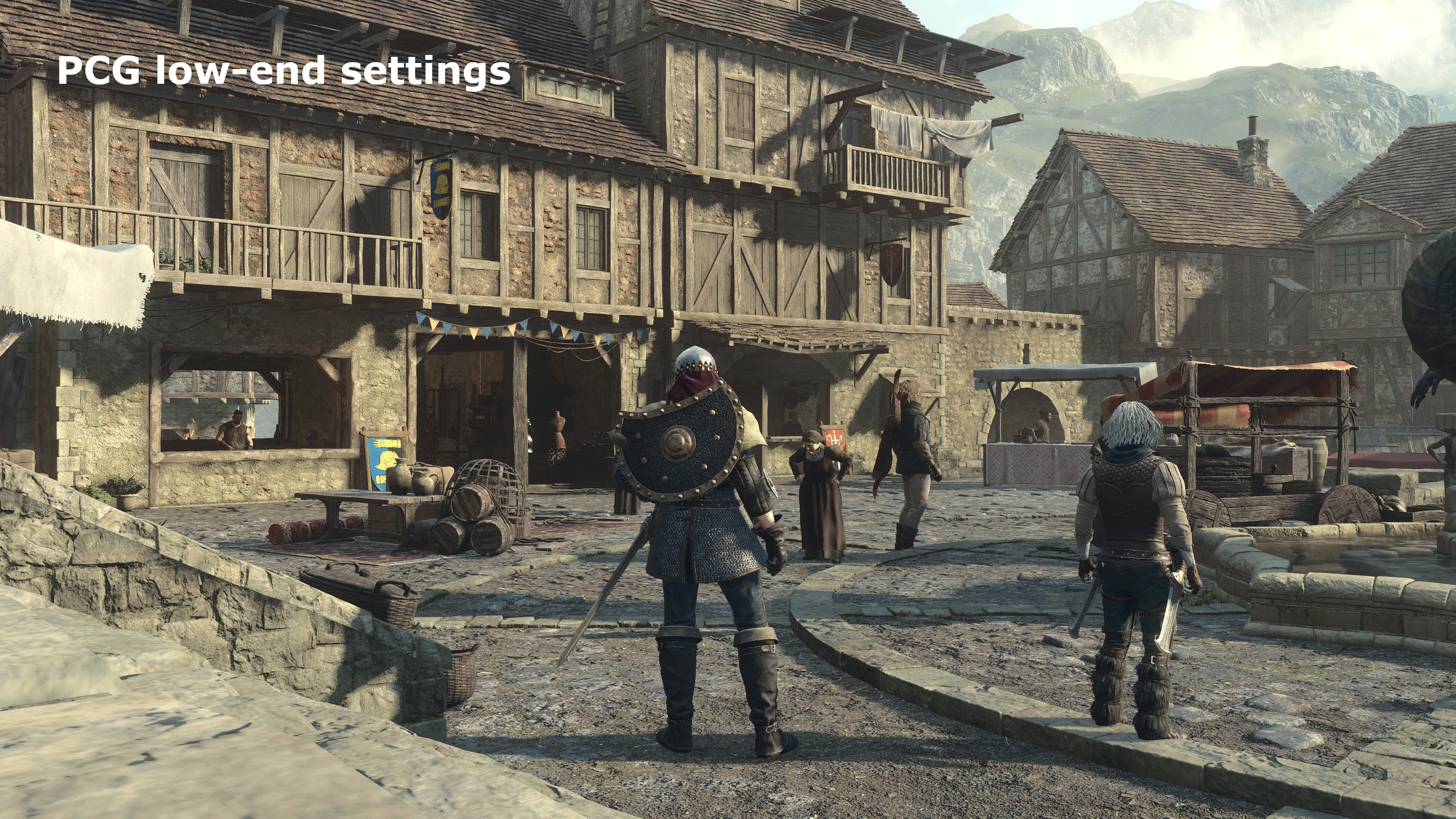 Screenshots from Dragon's Dogma 2 highlighting the visual changes that the game's graphics settings have