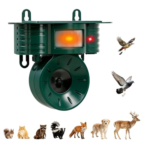 Ultrasonic Bird Repellent Devices Outdoor, Squirrel &amp;amp; Pigeon &amp;amp; Woodpecker Repellent, Solar Powered, Ip 65 Waterproof, Motion Sensor, Bird Deterrents for Outside for Patio Farm Yard Orchard, 1 Pack