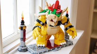 LEGO The Mighty Bowser on a shelf beside a window