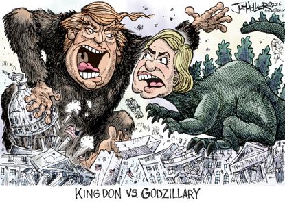 Political cartoon U.S. trump v Hillary 2016