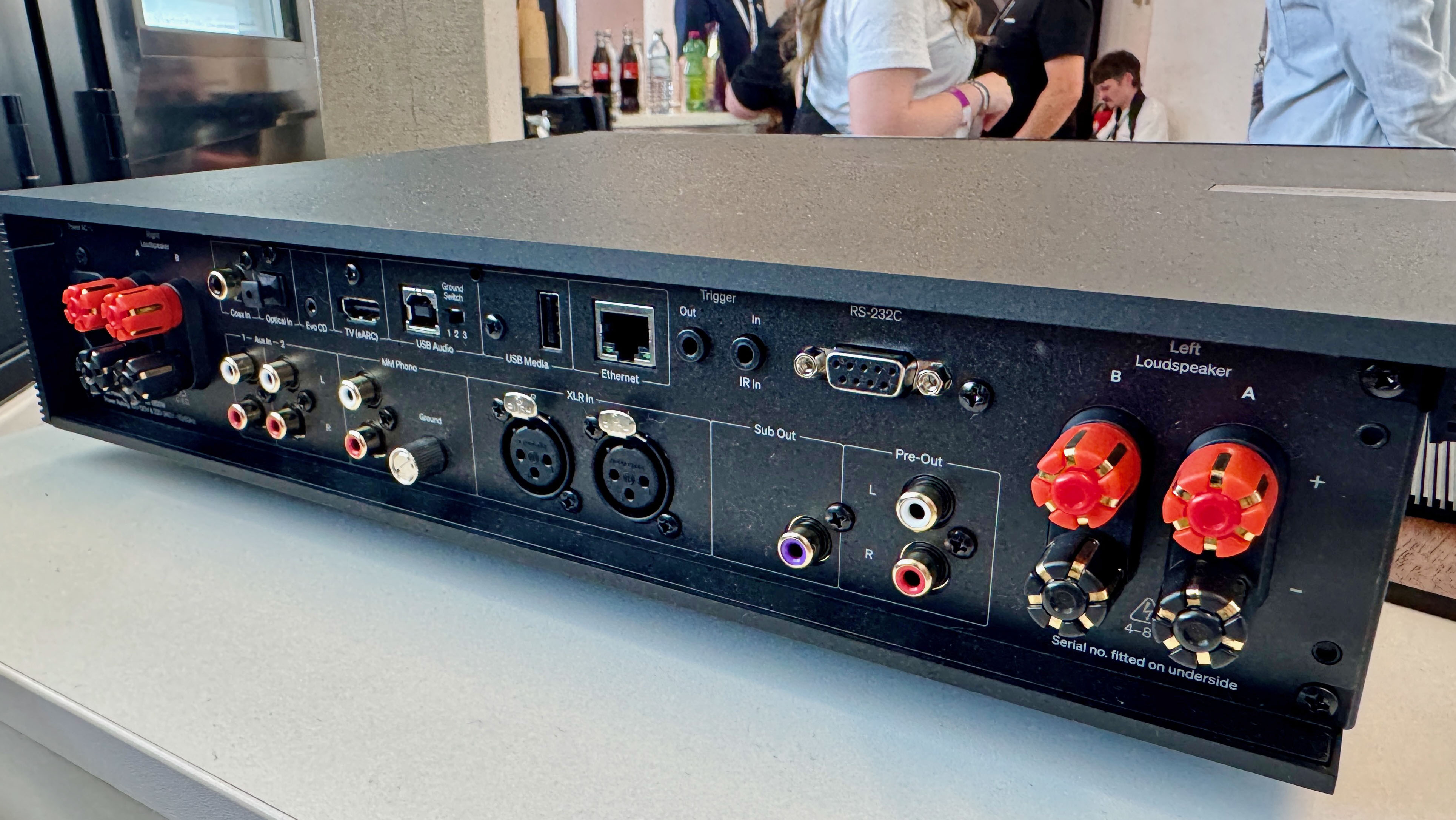 The Cambridge Evo 300 streamer at a trade show, showing its array of ports on the rear