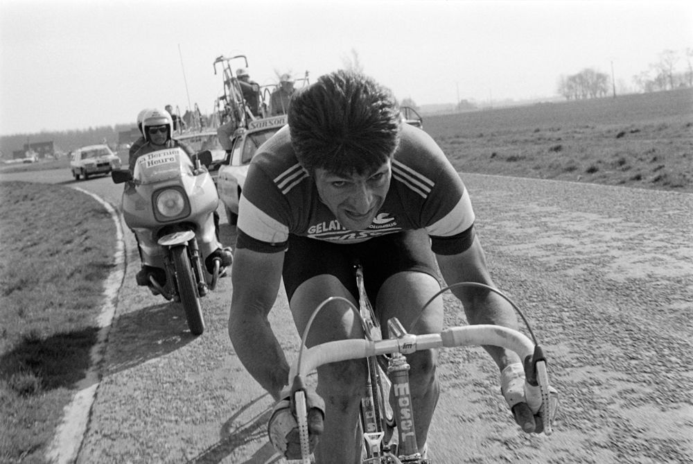 Francesco Moser in action in Paris-Roubaix