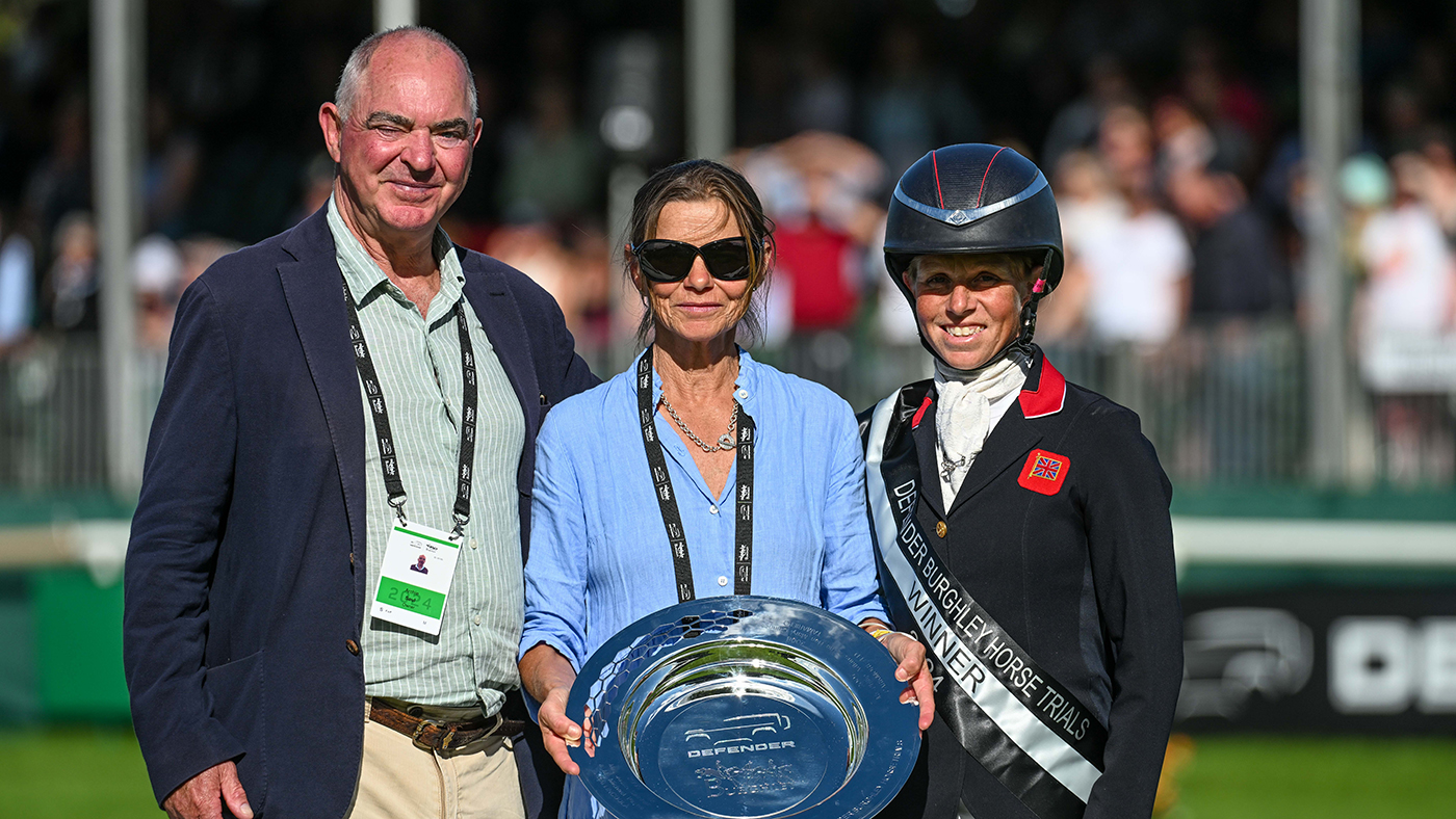 Archie and Michele Saul with Ros Canter after Ros and Lordships Graffalo&amp;rsquo;s Burghley win