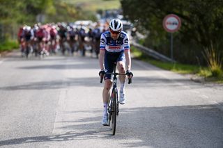 ALTO DO MALHO LOULE PORTUGAL FEBRUARY 18 Kasper Asgreen of Denmark and Team Soudal QuickStep competes in the breakaway during the 49th Volta ao Algarve em Bicicleta 2023 Stage 4 a 1779km stage from Albufeira to Alto do Malho Loule 514m VAlgarve2023 on February 18 2023 in Alto do Malho Portugal Photo by Tim de WaeleGetty Images