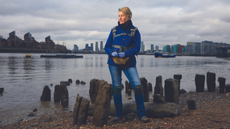 Author and mudlarker Lara Maiklem on the bank of the Thames