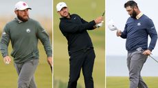 Tyrrell Hatton, Brooks Koepka and Jon Rahm watch their golf shots