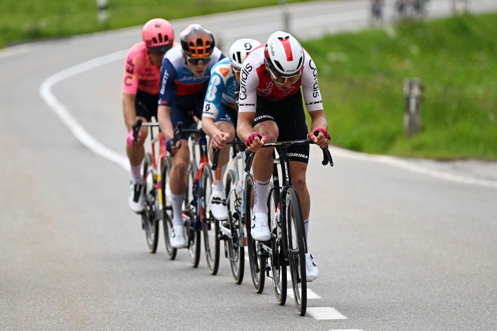 BLATTEN SWITZERLAND JUNE 14 Alexis Renard of France and Team Cofidis competes in the breakaway during the 87th Tour de Suisse 2024 Stage 6 a 425km stage from Ulrichen to Blatten 1330m UCIWT on June 14 2024 in Blatten Switzerland Photo by Tim de WaeleGetty Images