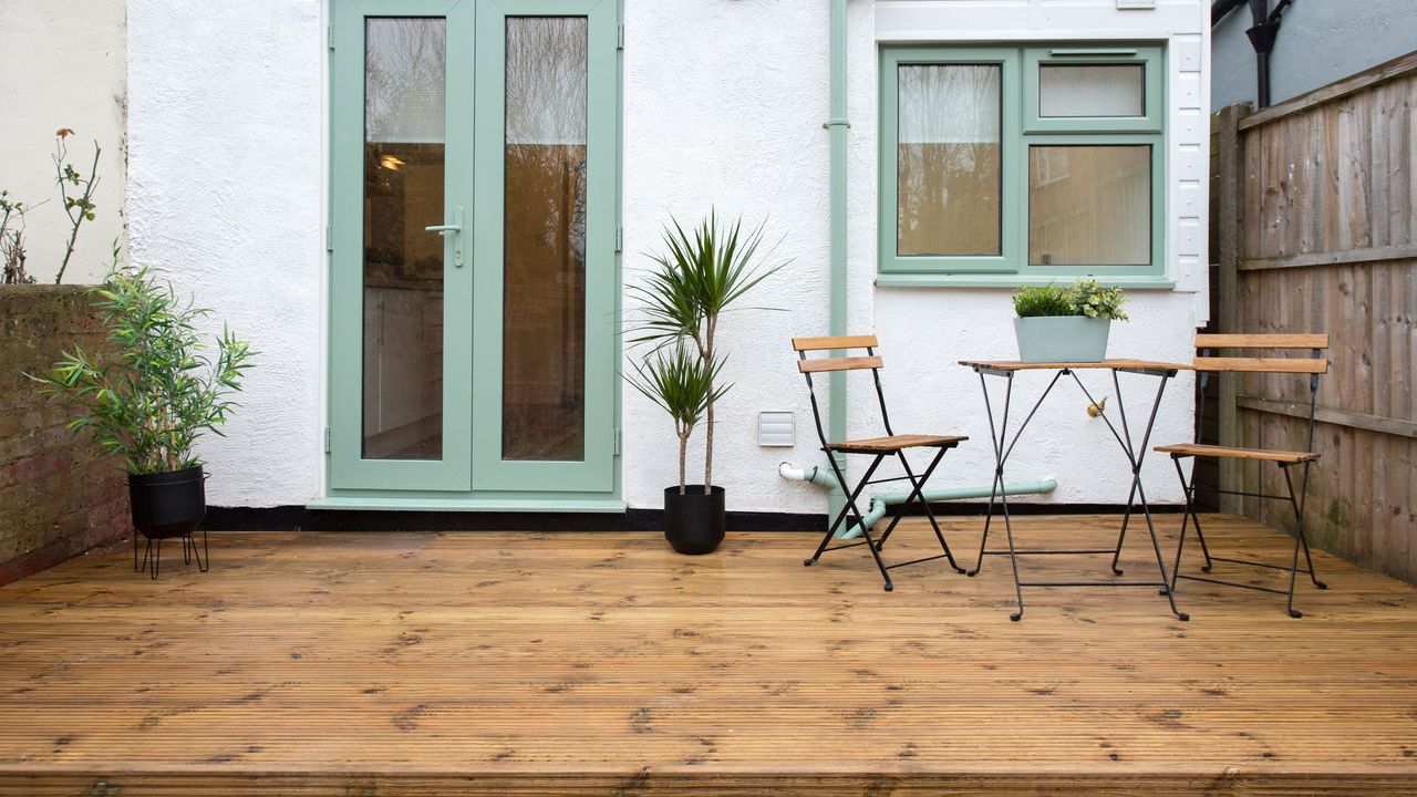 wooden decking in a backyard