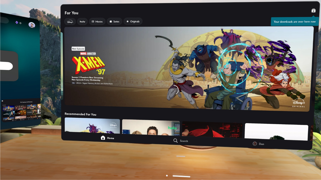 The Disney+ app running in VR on a Meta Quest 2