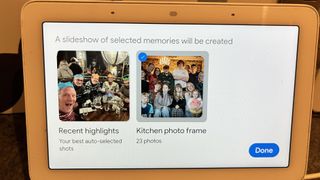 Google Nest Hub used as digital photo frame showing album selection option