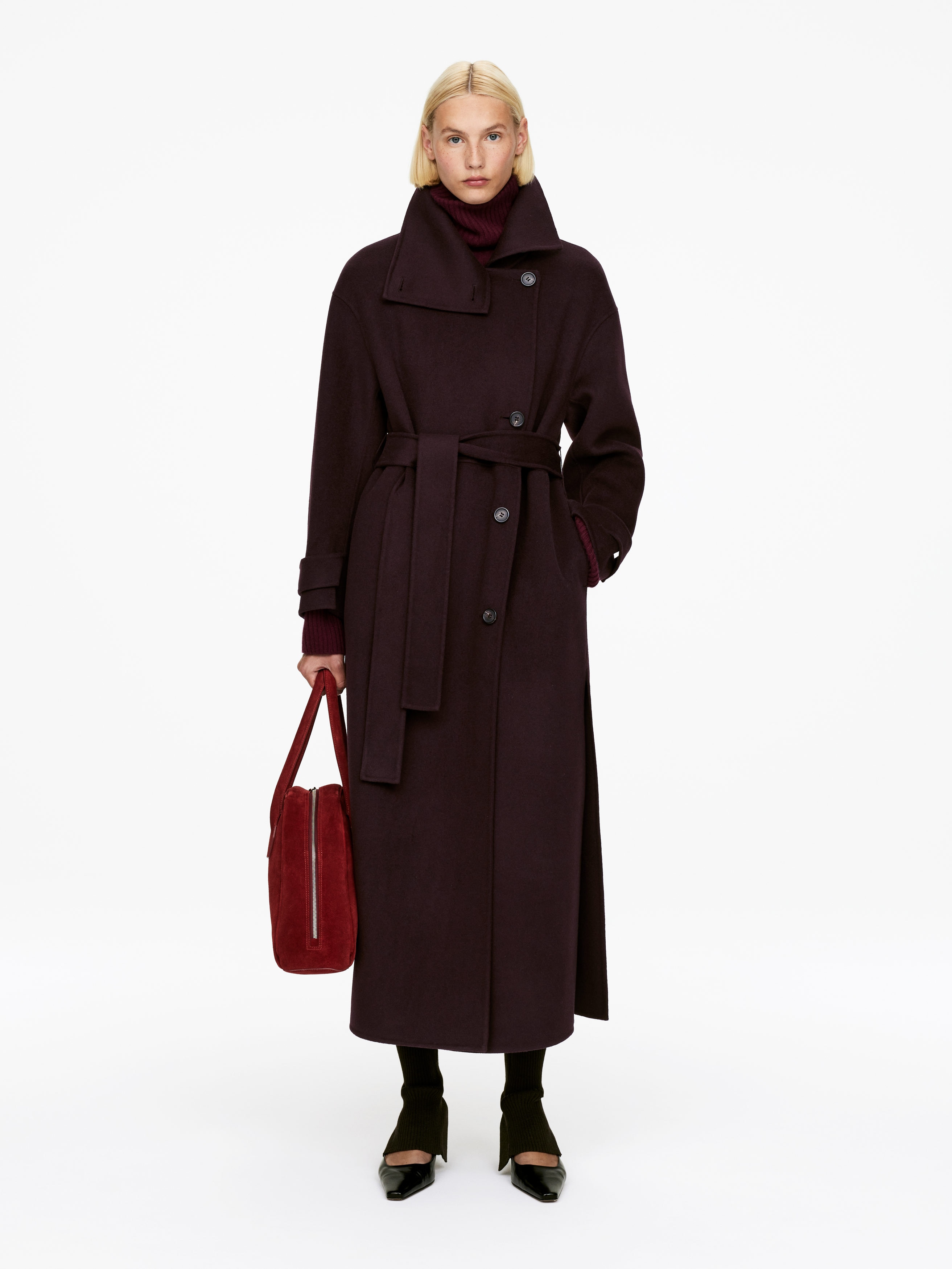 Wool-Blend Funnel-Neck Coat &amp;ndash; Burgundy &amp;ndash; Women &amp;ndash; Arket Gb