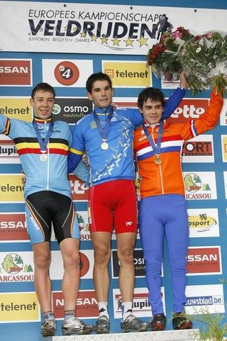 The European Championships 2009 podium: Laurens Sweek (Belgium), Emilien Viennet (France), Michiel Van Der Heijden (Netherlands)