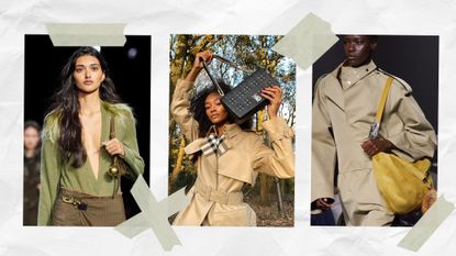 a collage of women wearing some of the best Burberry bags