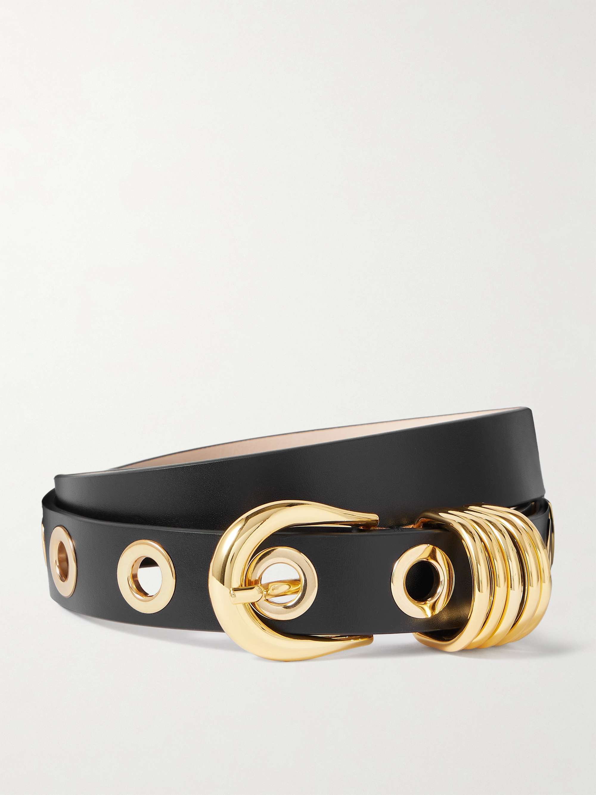 Hollyhock Rivet Eyelet-Embellished Leather Waist Belt