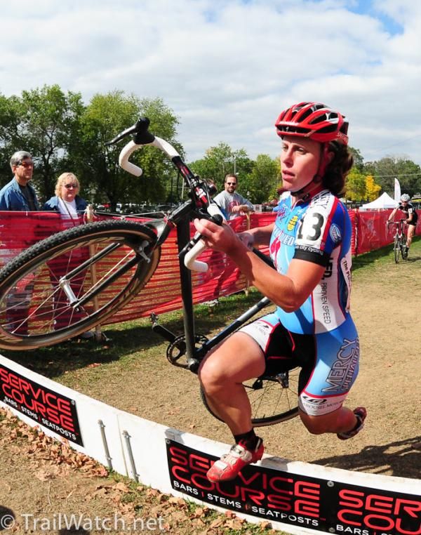 Robin Williams (Iowa City Cycling) over the barriers
