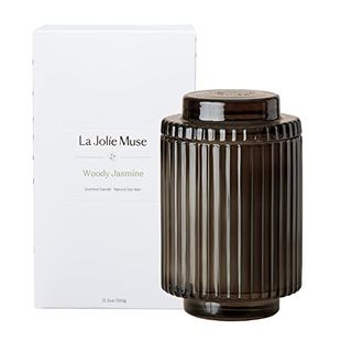 LA JOLIE MUSE Woody Jasmine Candles for Home Scented - Luxury Jar Candles with Aesthetic Glass, Candles Gifts for Women, 80 Hours Long Burning
