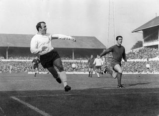 Jimmy Greaves in action for Tottenham against Newcastle United at White Hart Lane in October 1969.