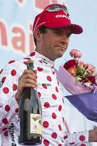 Frenchman Julien Antomarchi (Velo Club/La Pomme Marseille) holds onto his polka-dot jersey he will be under pressure to remain in it with the climbing stages to come.