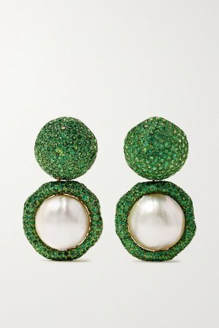 pearl earrings with tsavorite