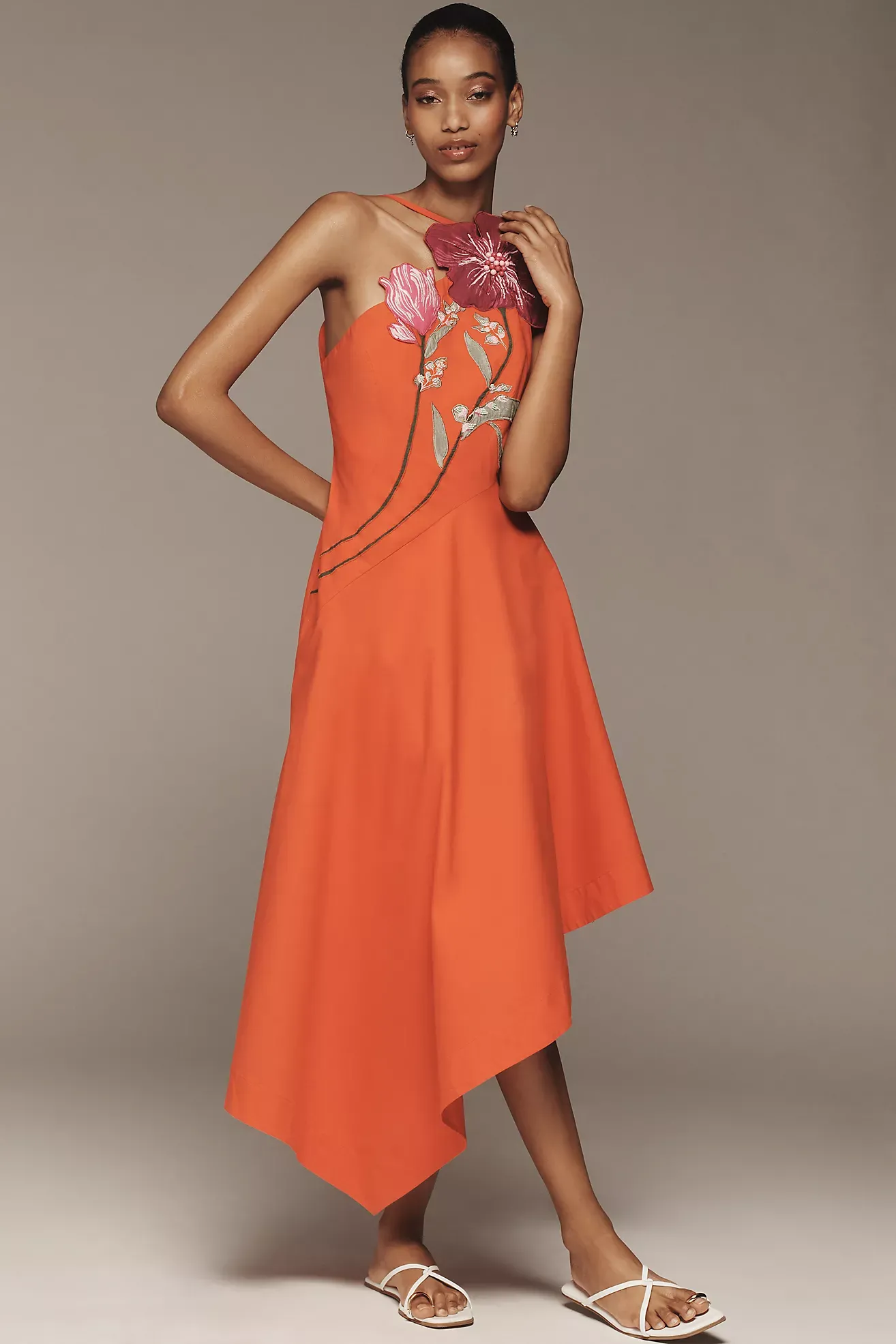 Yukiko Noritake X Anthropologie Asymmetrical Floral Midi Dress