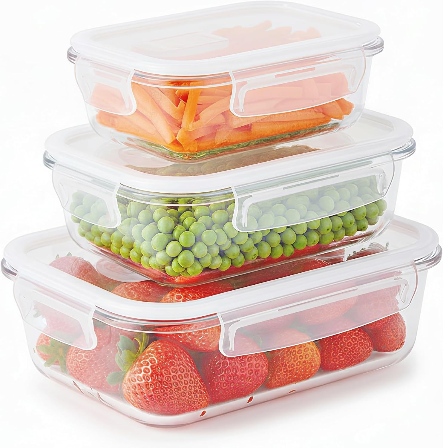 Umi. Glass Food Storage Containers With Lids Meal Prep Set 3pcs - Bpa Free Square Airtight Preserve Boxes With Lids (410ml+640ml+1040ml),microwave Dishwasher Safe,stackable Eco-Friendly Reusable