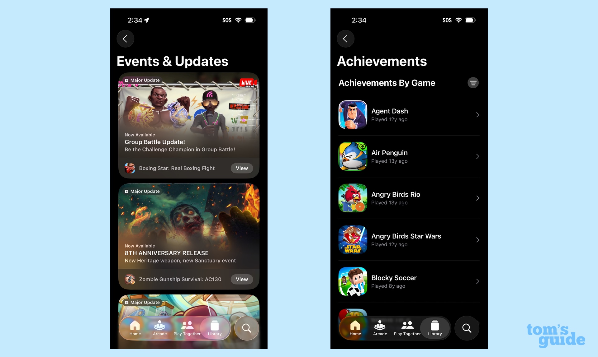 events and updates in library tab along with achievements screen
