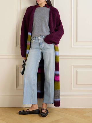 Frayed Mid-Rise Wide-Leg Jeans