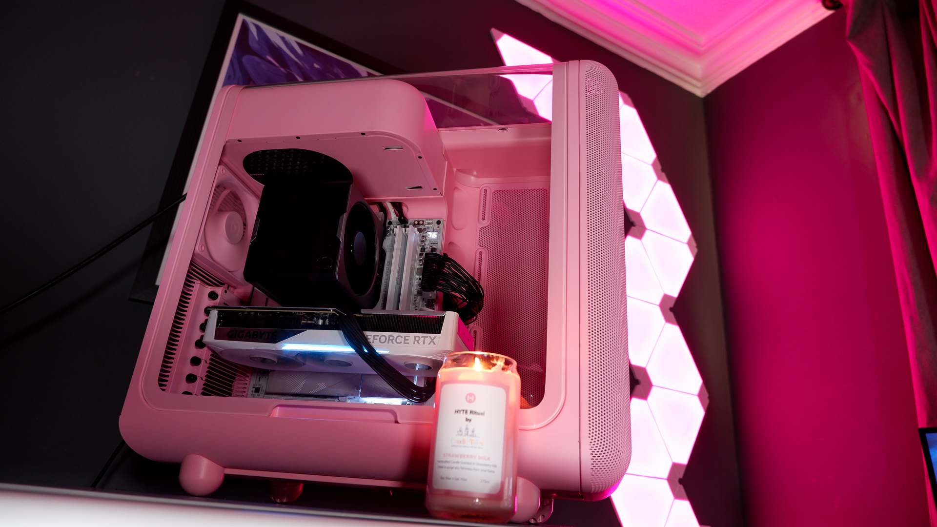 The Hyte X50 PC case on a desk ready to be built into for testing and review.